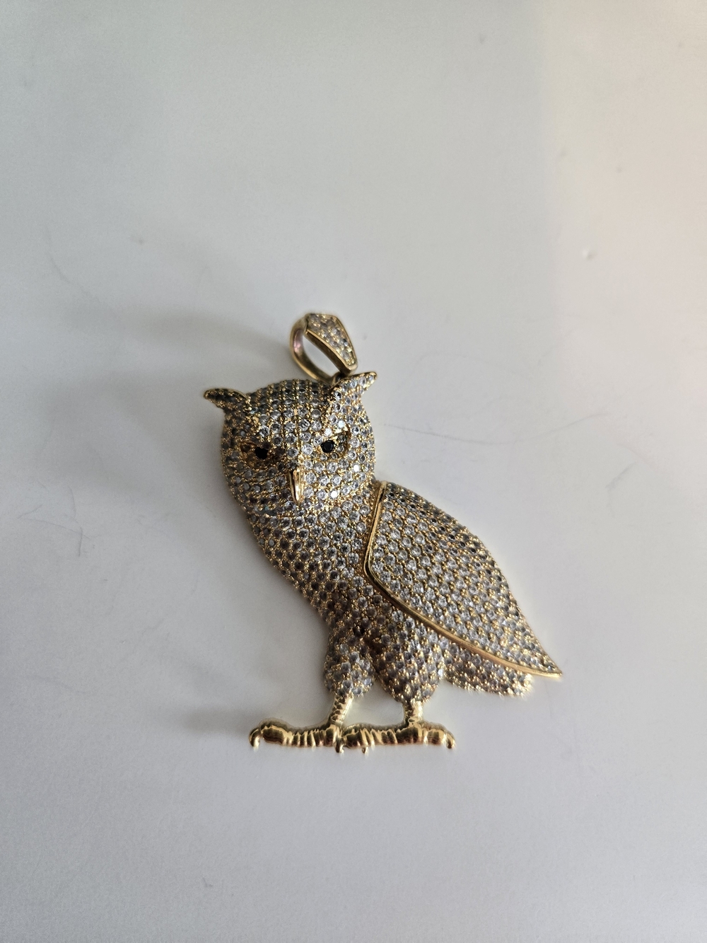 Gold OvO Crystal Owl Bird Pendant Necklace Charm
